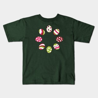 Eggs | Pink Green | Stripes | Dots | Clouds | Dark Green Kids T-Shirt